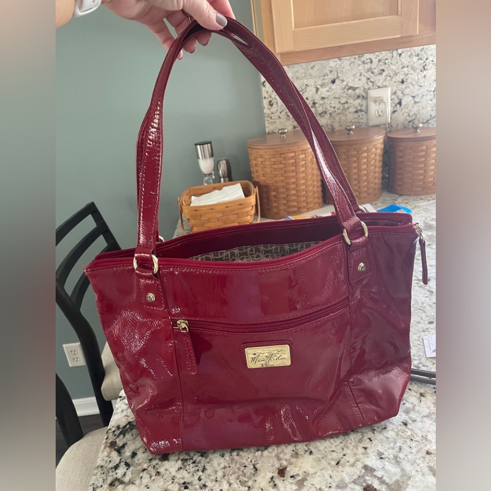 Marc Fisher Red Patent Leather Tote Bag